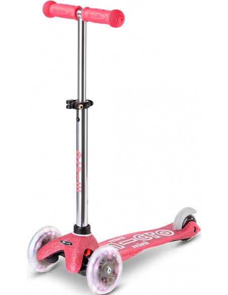 3-rad scooter mini micro deluxe led pink glitter - scooter für kinder von 2 bis 5 jahren - höhenverstellbar